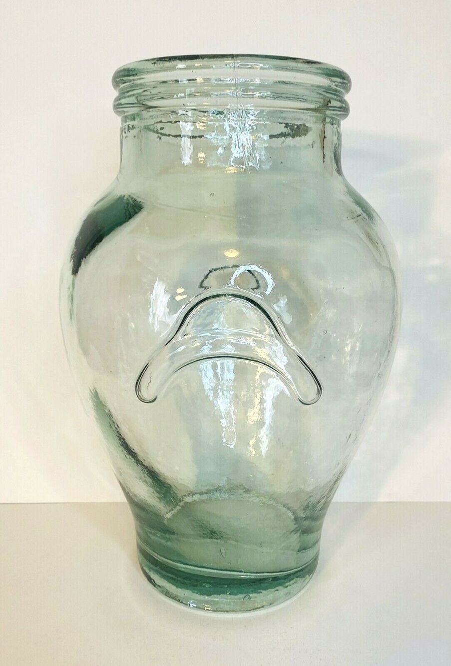 GIANT Olive Jar Roman Vase Rosenthal Netter Wide Rimmed Italian Pale Green Glass